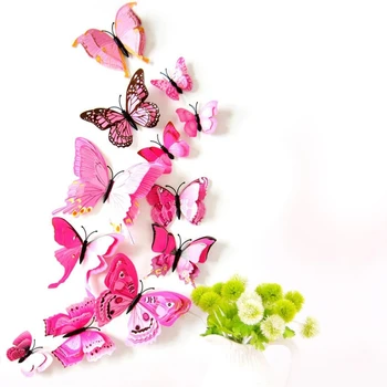 12pcs Multicolor Dvojvrstvové Krídlo 3D Butterfly Stenu, Nálepky Magnet PVC Motýle Strana Deti Spálňa Chladnička Dekor Magnetické