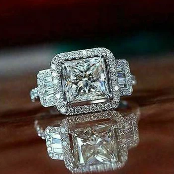 Huitan Luxusné Princezná Námestie Cubic Zirconia Dizajn Prstene pre Ženy Skvelý Svadobný Zapojenie Doplnky, Módne Šperky Nové