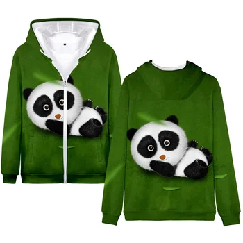 2021 hot-predaj hot-predaj trendy bežné 3d digitálna tlač cartoon panda dospelých detí zips s kapucňou mikiny 4