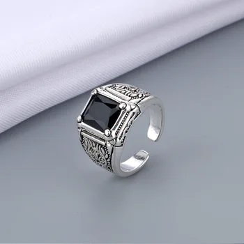 Kórejský Osobnosti Nastaviteľné Otvoriť Vintage Prsteň Čierny Štvorec Drahokamu Prst Prstene pre Mužov Módne Šperky Darček R122502 0