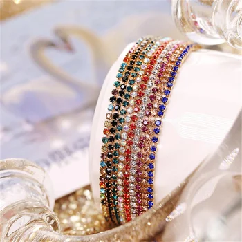 2021 nový trend ženy móda mozaikové farebné diamantový náramok jednoduché osobnosti multi-farba vody diamond elastický náramok