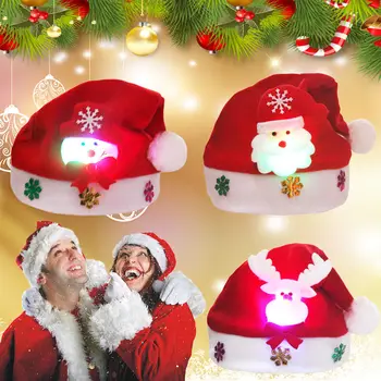 Nový Rok Navidad Veselé Vianoce Klobúk rozsvieti LED Spp Hrubé Plyšové Teplý Klobúk kapoty de noel pre Deti, Detí, Dospelých Vianočný Darček 2021 1