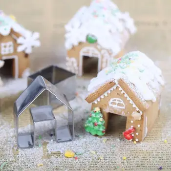 3ks Vianočné Cookie Cutter Nastaviť 3D Vianočný Perník Dom Tvar Fondant Biscuit Nožnice na Tortu Formy Zdobenie Nástroje Vianoce