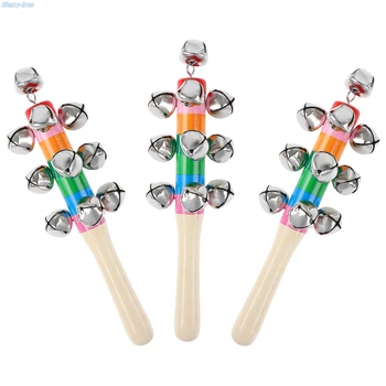 3 Ks Vianočné Strane Jingle Bells Drevené Rainbow Strane Sane Stick Shaker pre Dovolenku Dekorácie na Hudobné nástroje, Hračky 18x5x3cm