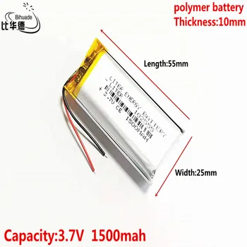 Liter energie batéria 3,7 V 1500MAH 102555 Lítium-Polymérová LiPo Nabíjateľná Batéria Pre Mp3 slúchadlá PAD DVD, bluetooth, fotoaparát