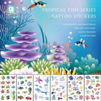 Rocooart Tropické Ryby Dočasné Tetovanie Nálepky Nepremokavé Chirdren Tatouage Cartoon Falošné Tetovanie Pre Deti, Body Art Tatuagem Oceánu 5