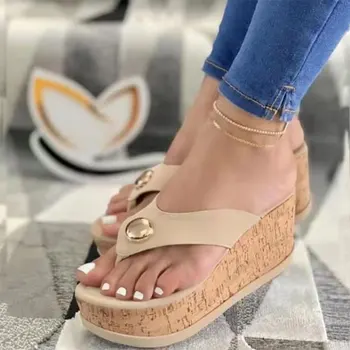 Platforma Sandále Kliny Topánky Pre Ženy Hrubé Dno Bežné Čistenie 2021 Lete Žena Flip Flop Biela Veľká Veľkosť 43 Zapatos De Mujer