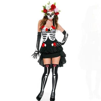 Lady Mexiko Deň Mŕtvych Kostým Horor Diabol Zombie Kostra Mŕtvola Nevesta Cosplay, Karneval, Halloween Maškarný Party Šaty
