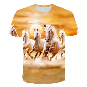 Zviera Kôň 3D Tlač Harajuku T-shirt Deti Móda Bežné Krátky Rukáv Chlapec Tee Top Streetwear 4t-taktné-14T