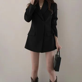 Sako Šaty Elegantné Ženy Kórejský Štýl, Módne Vysokej Kvality Mini Šaty, Kabát Dlhý Rukáv Office Lady Party Vestidos Plus Veľkosť 2