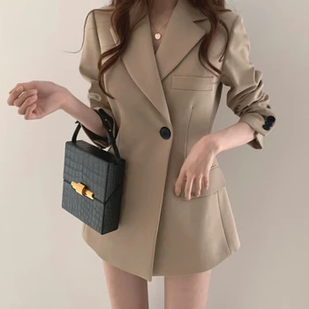 Sako Šaty Elegantné Ženy Kórejský Štýl, Módne Vysokej Kvality Mini Šaty, Kabát Dlhý Rukáv Office Lady Party Vestidos Plus Veľkosť 4