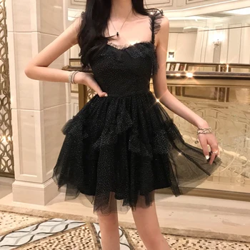2022 Ženy Goth Tmavé Lolita Sklzu šaty Gothic Girl Sexy Čierne popruh krátke šaty akejkoľvek veľkosti