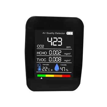 5 v 1 CO2 Snímač Tester Meter Digitálne Teplota Vlhkosť vzduchu LCD Kvality Ovzdušia Monitorovanie Oxidu Uhličitého Detektor TVOC HCHO Detektory