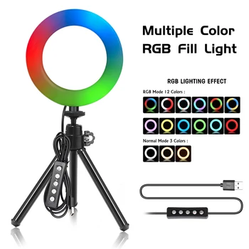 6 palcový RGB Krúžok Svetlo Selfie LED lampy 3000-6500K s Statív Stojan pre Live Stream/Make-Up/YouTube/Fotografie/Video Nahrávanie 1