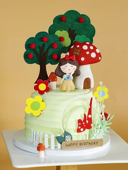 Princezná Dievča Happy Birthday Cake Vňaťou Mäkké keramiky Strom Vložiť Dekor Apple tree Húb Kabíne Pečenie Koláčov Dekorácie 2