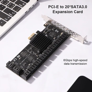 Rozširujúca Karta Ťažba Stúpačky SATA PCIe Adaptér 10 14 16 20 Porty 6Gbps SATA 3.0 PCI Express 3.0 Radič Pridať Na LINUX Karty