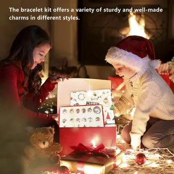 Roztomilé Vianočné Adventné Časovač, Kalendár DIY 24 Dní Kúzlo Náramok Korálky Nastaviť SurpriseBox Pre Dievčatá, Deti Vianočné Darčeky Box
