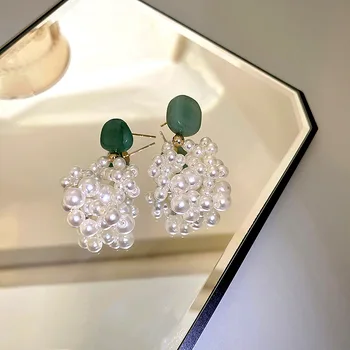 2021 Nové Korálkové Simulované Perla Zelená Živice Visieť Náušnice Pre Ženy, Módne Šperky, Svadobné Oorbellen Earings