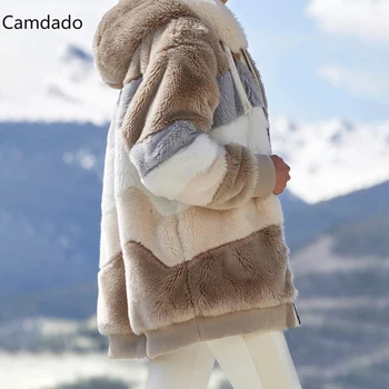 Zimná Bunda s Kapucňou Ženy 5X Plus Veľkosť Bavlnená bunda módne Oblečenie pre patchwork vrecko na zips voľné Dlhý Rukáv Ženy, stierka
