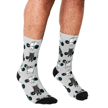 2021 Zábavné pánske ponožky Medveď Vzpierania vzor Vytlačené hip hop Muži Radi roztomilé Ponožky chlapcov street štýl Crazy Ponožky pre mužov