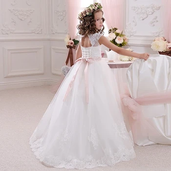 Elegantné A-Line Fower Dievča Šaty 2020 Biela/Ivory Lištovanie Crystal Princezná Šaty Pre Svadby, Prvé Sväté Prijímania, Sprievod Plášte