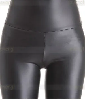 Sexy Ženy Faux Kožené Nohavice Matný vzhľad Nohavice vysoký pás Úsek Čierna koža Slim nohavice legíny