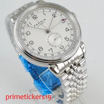 PARNIS biela dial 42mm luxusné muži hodinky dátum, nerezová oceľ remienok 24 hodín ukazovateľ náramkové hodinky 1276