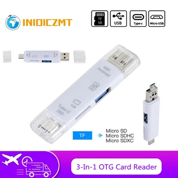 INIOICZMT Typ C & Micro & USB 3-V-1 OTG Čítačka Kariet vysokorýchlostné Univerzálny OTG TF/USB Micro SD TF OTG Cardreader Konektory