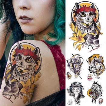 Nepremokavé Dočasné Tetovanie Nálepky Lily Mačka Kvety, Mesiac, Myš Flash Tetovanie Starej Školy, Body Art Rameno Falošné Tetovanie Ženy Muži 5