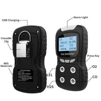 4 in1 Jedovatý Plyn Alarm Detektor USB Nabíjateľné H2S CO O2 Kyslíka Monitor Gaz Detektor Meter Pneumato-Detektor Kvality Ovzdušia Tester