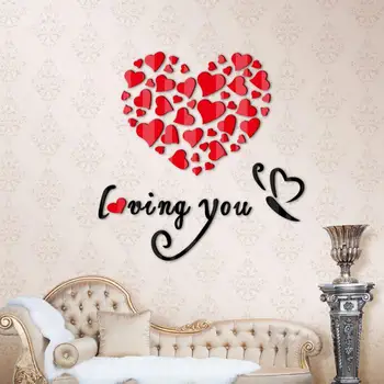 Nové Sady Svadobné Izba Krásy Tvorivé Romatical Láska Srdce DIY 3D Zrkadlo Akryl Samolepky na Stenu Domov Dvere Art Decor