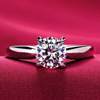 Klasické Biele Zlaté Prstene pre Ženy Okrúhly Rez Zirconia Solitaire-Diamond Ring Svadobné Kapela Zapojenie Svadobné