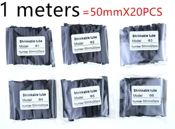 50mmX20pcs / veľa ( 1meter ) Teplom Zmraštiteľná Hadica Trubice, Čierna Farba, 1 mm 1,5 mm 2 mm 3 mm 4 mm 5 mm 6 mm