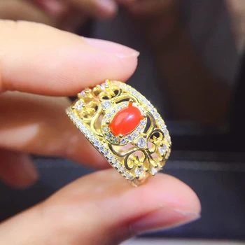 CoLife Šperky 925 striebro, červený korál krúžok 4*6mm prírodné červené koraly strieborný prsteň vintage striebro coral šperky, drahé coral krúžok