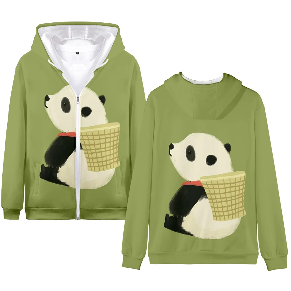 2021 hot-predaj hot-predaj trendy bežné 3d digitálna tlač cartoon panda dospelých detí zips s kapucňou mikiny 1