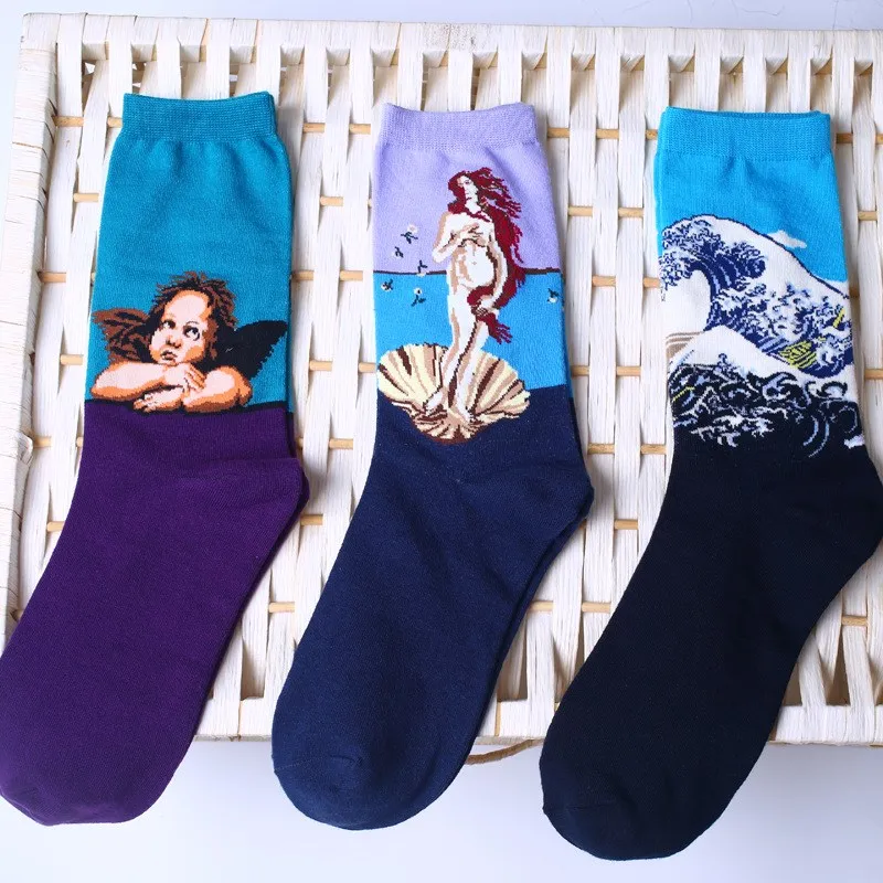3D Retro Umenie ponožky Ženy Muži Zábavné Novosti, Hviezdna Noc Vintage Trubice šťastný Ponožky Pre Ženy Dlho Bavlna van gogh novosti ponožky 1