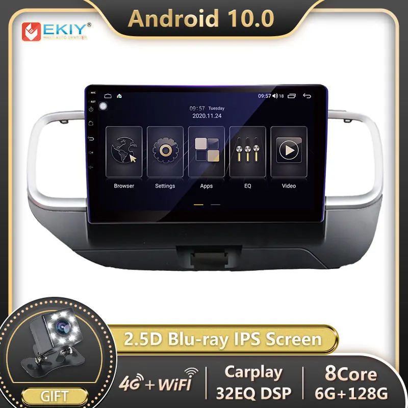 EKIY 6+128G 8 JADRO Autoradio Android 10 Pre Hyundai Miesto 2019 2020 autorádia Multimediálne Blu-ray IPS Displej tlačidlo Navi GPS BT č 2din 1