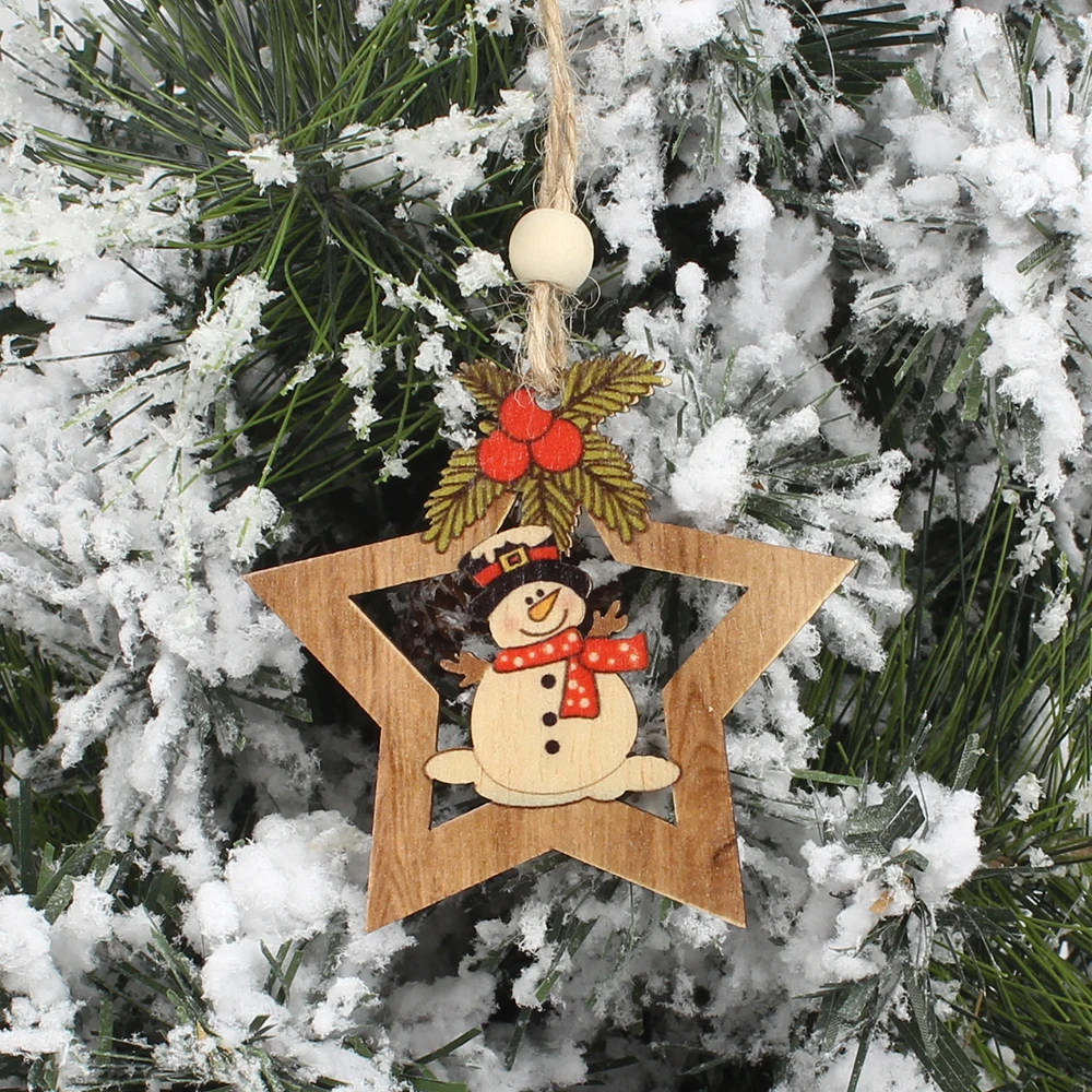 HUADODO 4Pcs Drevené Star Vianočný strom dekorácie Prívesky, Ozdoby na Vianočné dekorácie Ornament Nový Rok Deti Darček 1