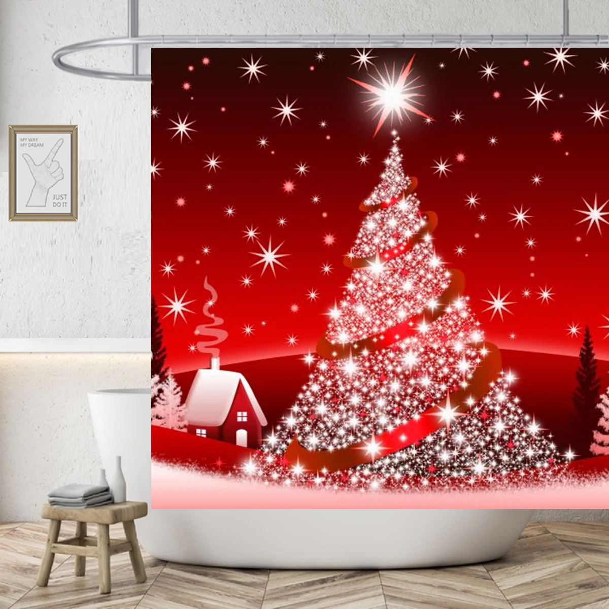 Luxusné Vianočné Domova Nepremokavé Kúpeľňa Opony Cartoon Vianočné Stromčeky Polyester Textílie Sprchové Závesy Pre Deti Izba 1