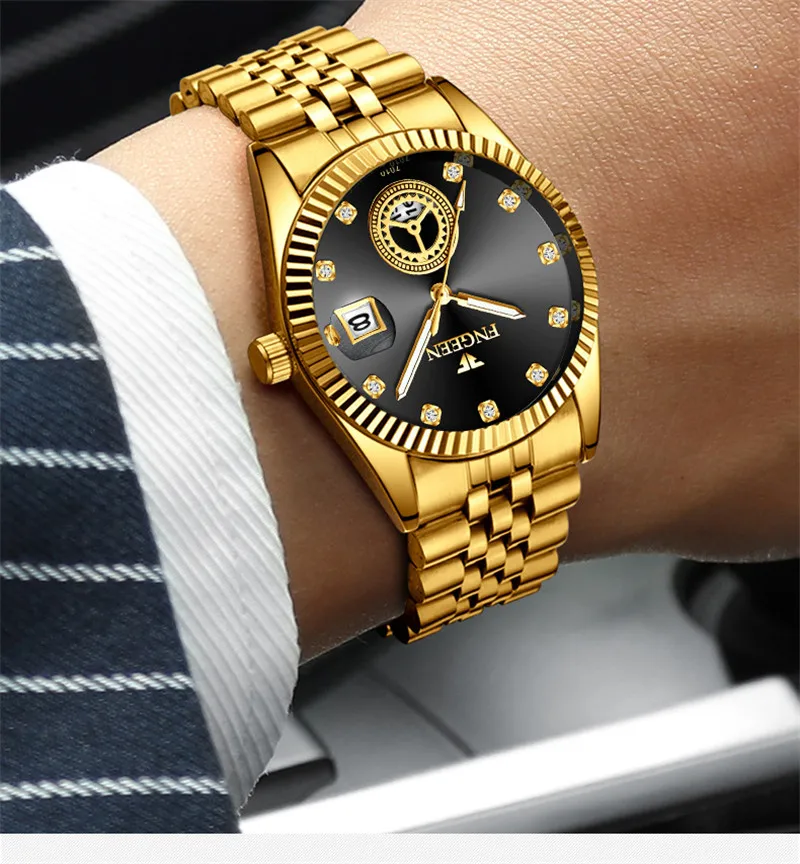 Masculino Relogio FNGEEN Sledovať Mužov Obchodné Muž Hodiny Pánske Quartz Gold Luxusné Hodinky Vodotesné Dátum Náramkové hodinky prúd reloj homb 1