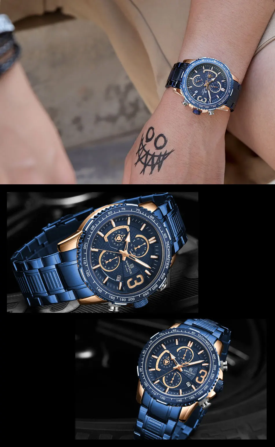 NAVIFORCE Muži Móda Hodinky Šport Muž Náramkové hodinky Top Značky Luxusné Vojenské Chronograf z Nerezovej Ocele, Quartz Muž Hodiny 8017 1