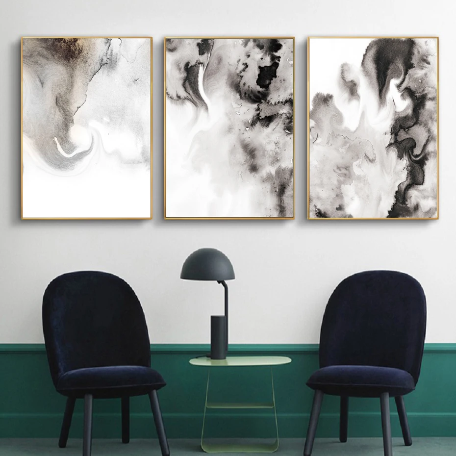 Nordic Minimalistický Abstraktné Dymu Wall Art Potlačou, Čierny a Biely Atrament Plátne, Obrazy na Stenu Umenie Výtlačkov pre Obývacia Izba Domova 1