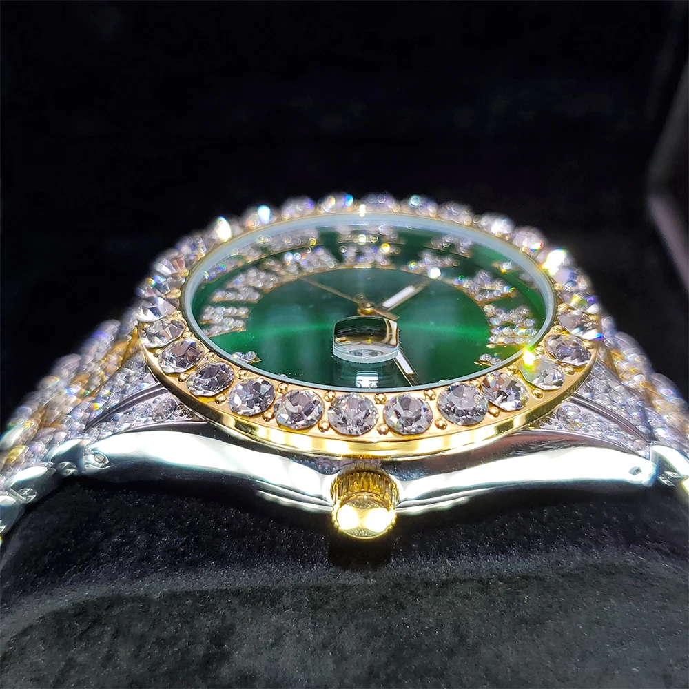 Nový Diamond Fashion Quartz Hodinky Mužov Značky Luxusné Zlaté Hodiny Nehrdzavejúcej Ocele Sledovať Mužov Zlato Zelené Pánske Hodinky Reloj Hombre 1