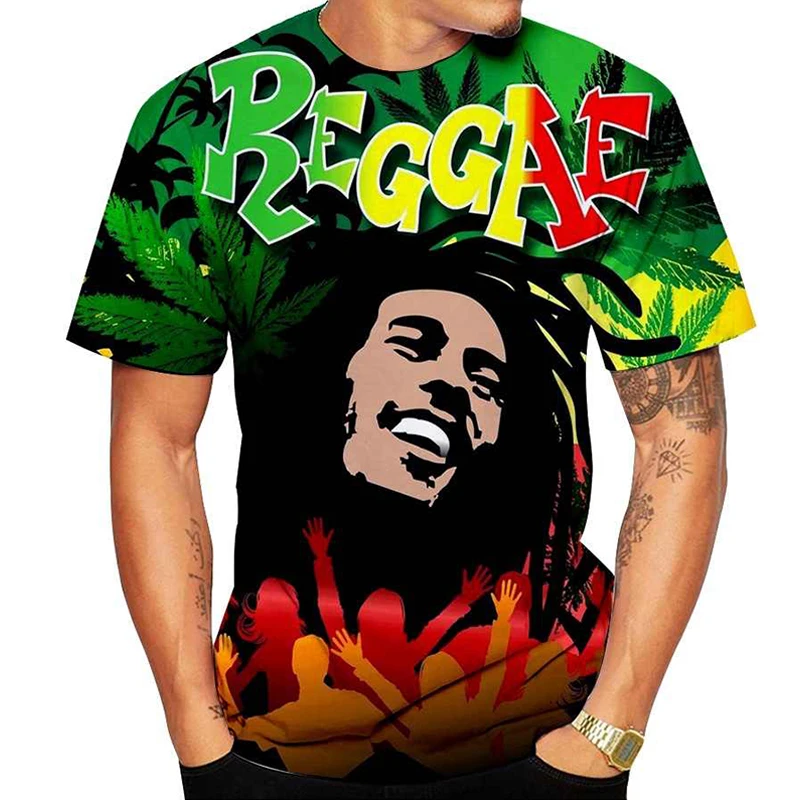 Spevák Bob Marley 3D vytlačené pánske T-shirt módne príležitostné letné krátke rukávy ulici Harajuku O-krku, blúzky, nadrozmerné oblečenie 1