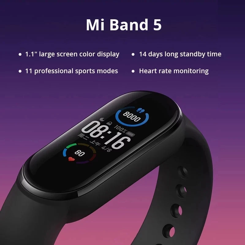 Xiao Mi Mi Pásmo 5 Srdcovej frekvencie Fitness Tracker Športové Náramok Stopky Budík Bluetooth 5.0 AMOLED Displej Inteligentný Náramok 1