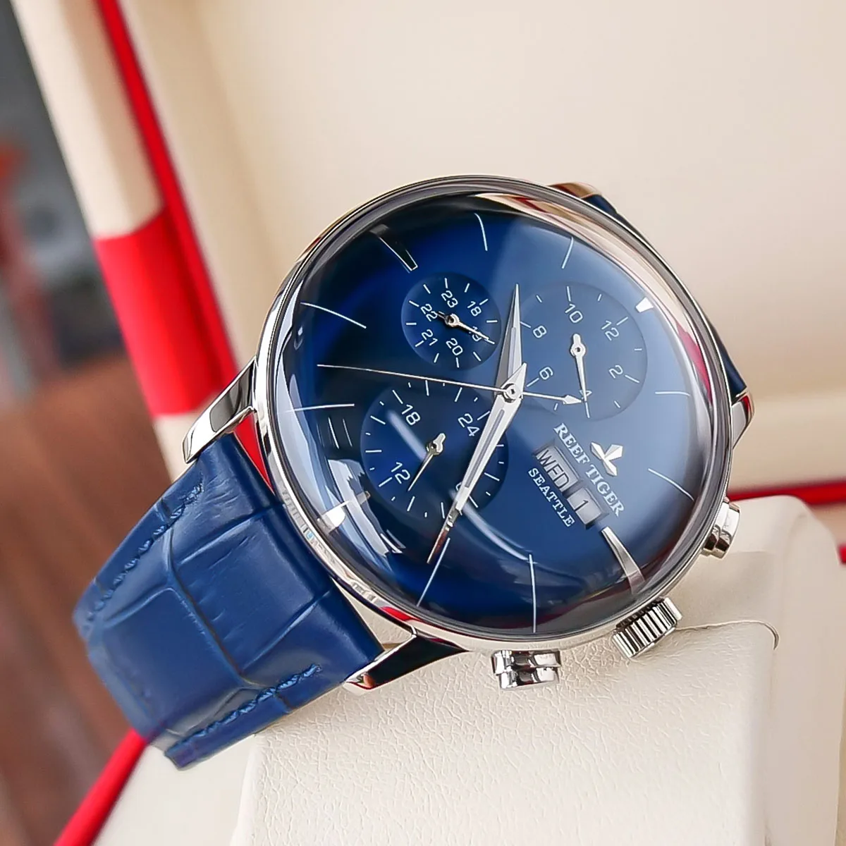 Útes Tiger/RT Top Luxusné Hodinky Pánske Modré Dial viacúčelové Mechanické Náramkové hodinky Relogio Masculino RGA1699 1
