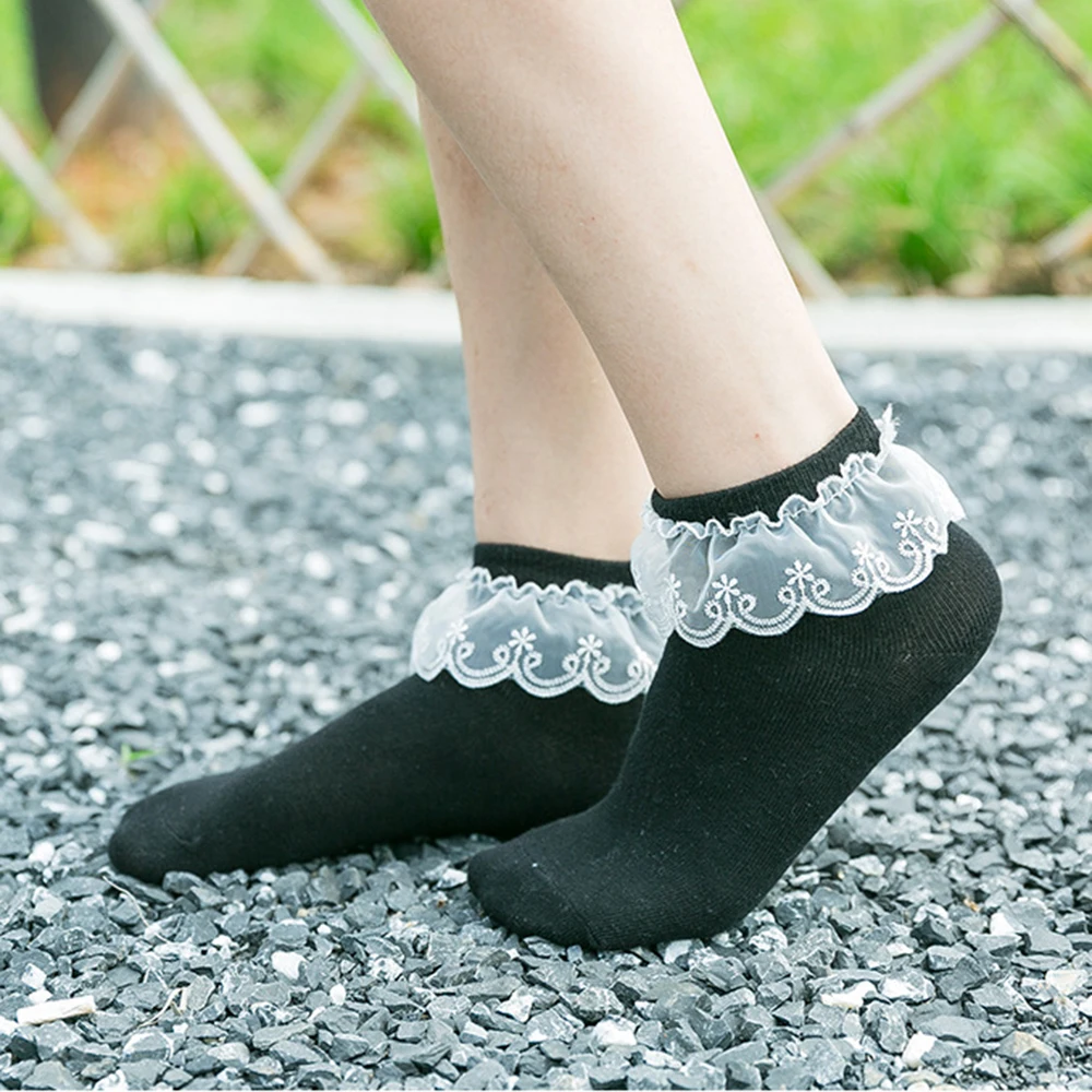 Ženy Harajuku Sladké Retro Čipky Krátke Ponožky Lolita Naberaný Prehrabať Bavlna Princezná Ponožky Dievčatá Mäkké Pohodlné Pevné Členkové Ponožky 1