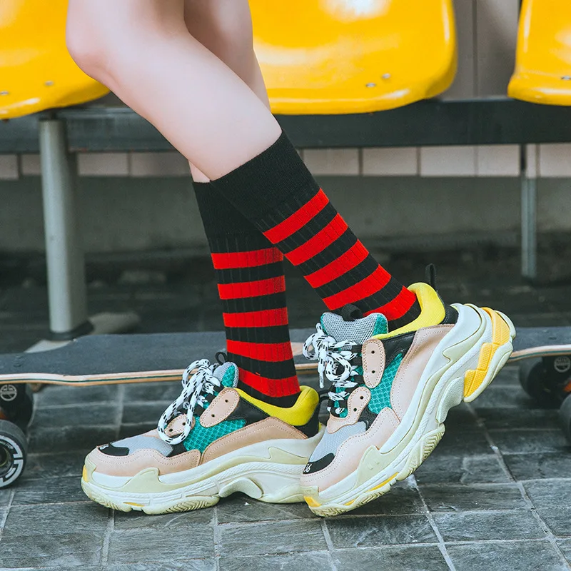 Ženy, Prekladané Potlačené Bavlnené Ponožky Harajuku Módne Vysokej Kvality Novinka Zábavné Bežné Happy Street, Skate Ponožky Jeseň Zima 1