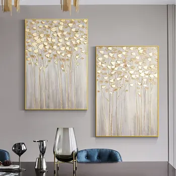 Moderné Umenie Zlaté Peniaze Strom Plátno na Maľovanie olejomaľba Vytlačené Nordic Luxusné Kvety Plagáty pre Obývacia Izba Dekor Cuadros 5