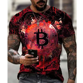 Nové Letné Mužov Ulici Trend Bežné Streetwear Módy T-Shirt Muž Krátke Rukáv Voľné Tee Bitcoin Classic Slim O-Krku Pulóver